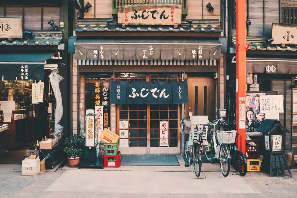 Bikes parked outside a store