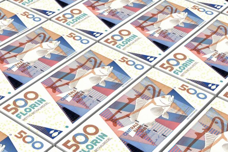 Aruba currency: close-up shot of Aruban florin bills